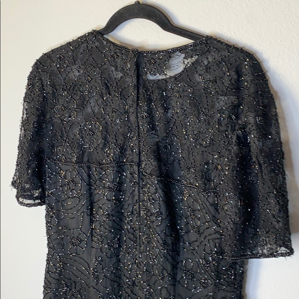 Vintage Stenay black beaded silk dress gown L - Picture 5 of 7